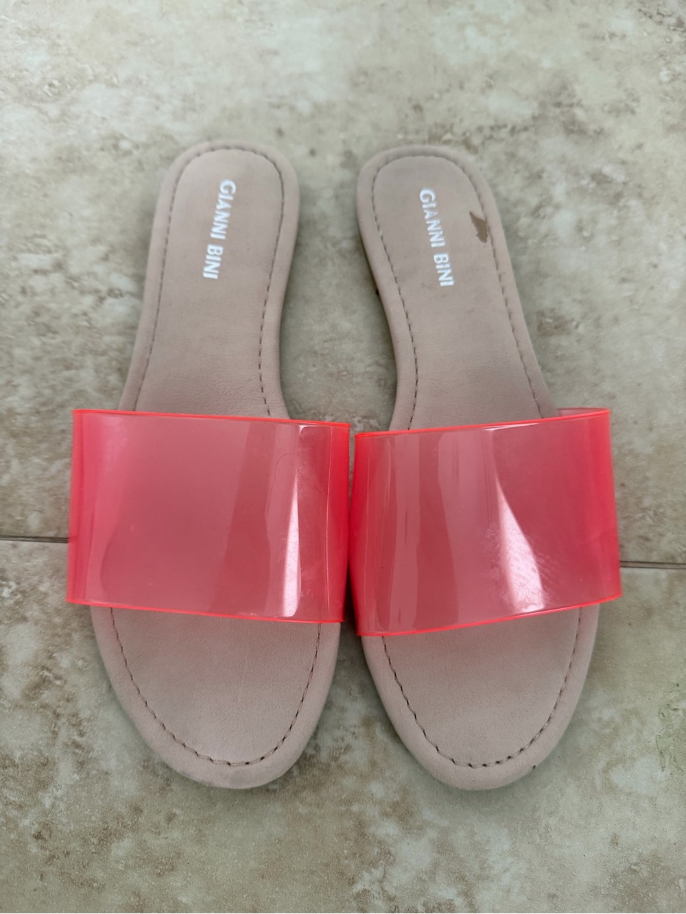Gianni Bini Coral Pink Clear-Band Slide Sandals